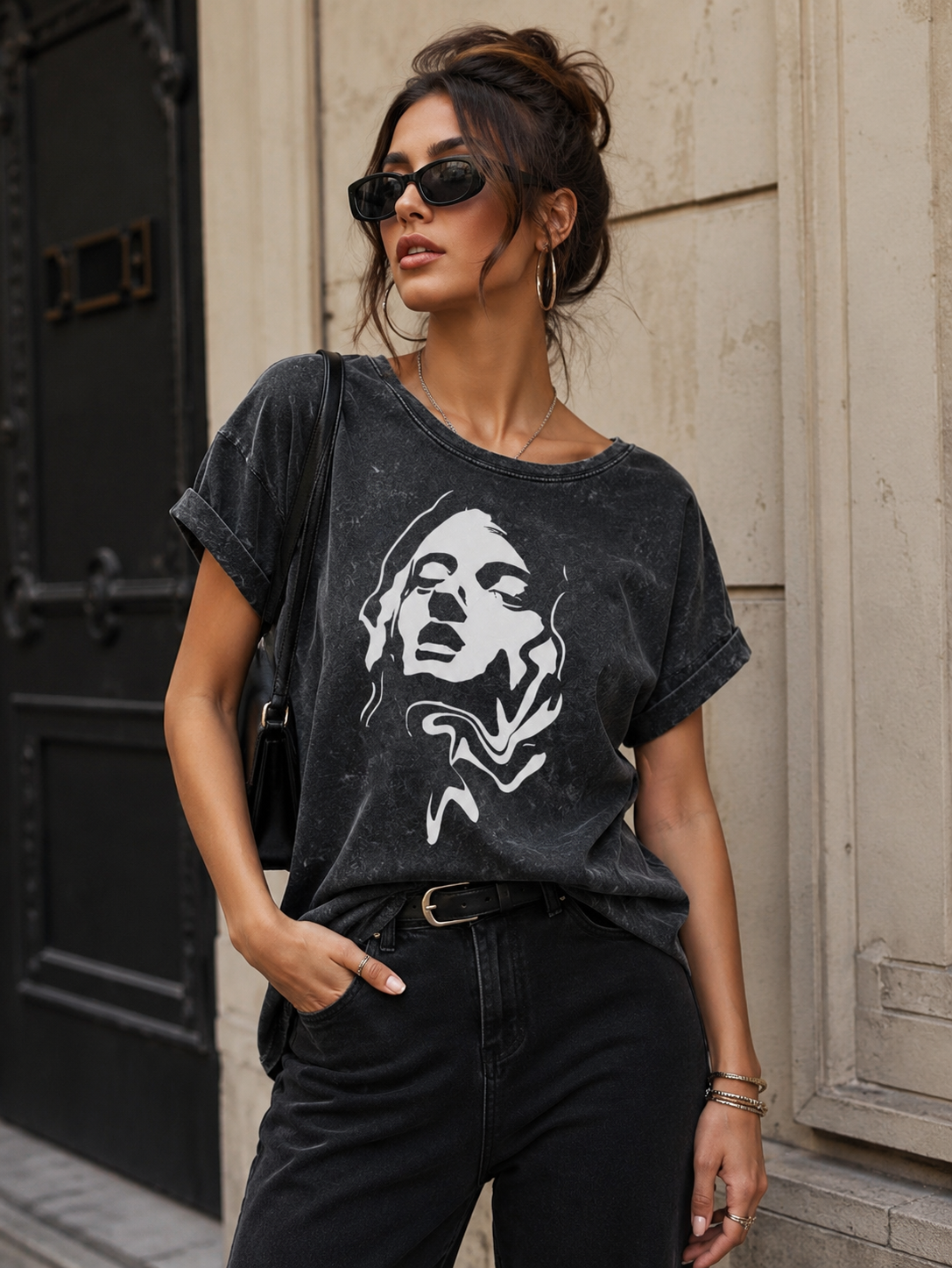 Muse Acid Wash Oversized Damen T-Shirt | Prolazon