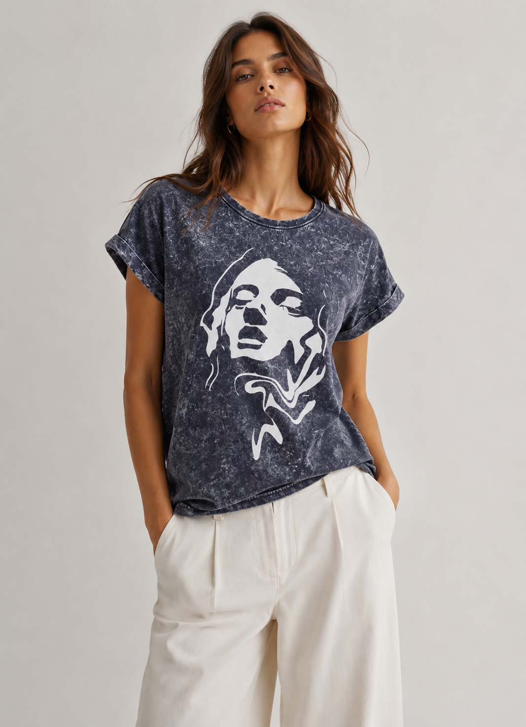 Muse Acid Wash Oversized Damen T-Shirt Navy | Prolazon
