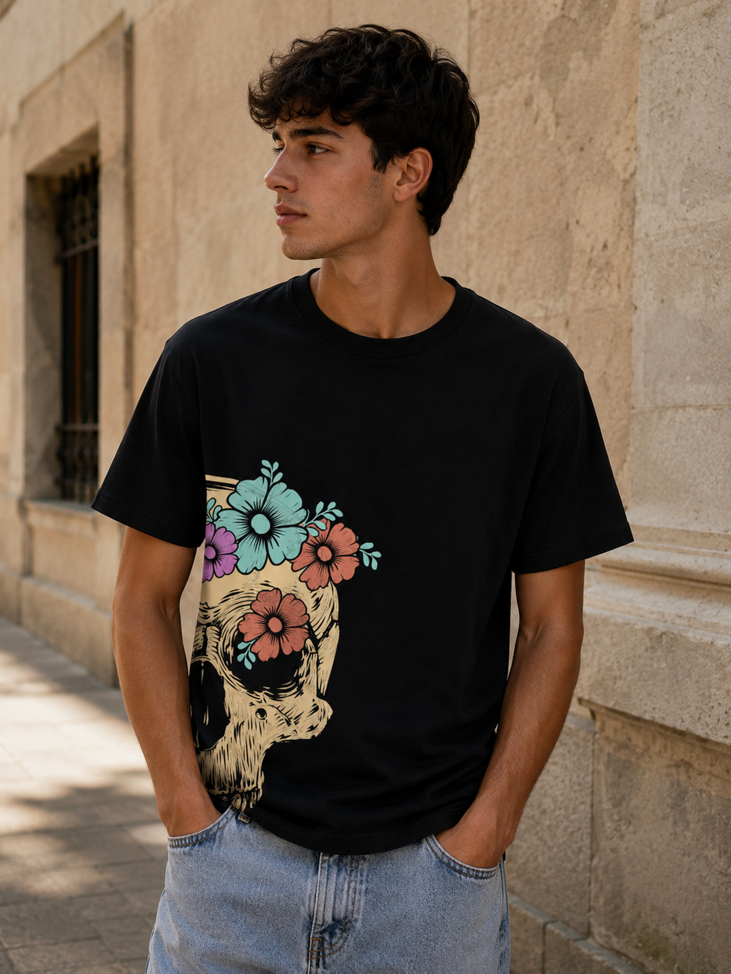 Midnight Bloom Skull T-Shirt Premium Bio Baumwolle Streetwear | Prolazon
