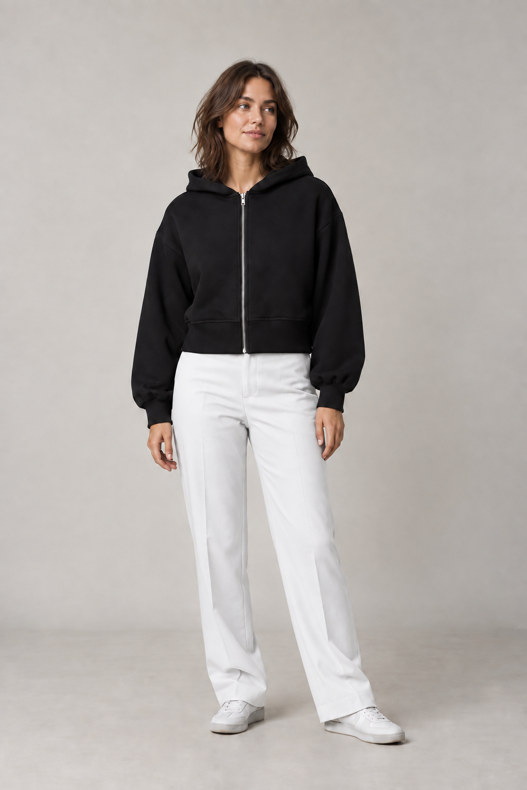 Cropped Oversized Zip-Jacket – Schwarz | Prolazon