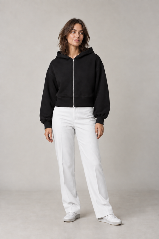 Cropped Oversized Zip-Jacket – Schwarz | Prolazon